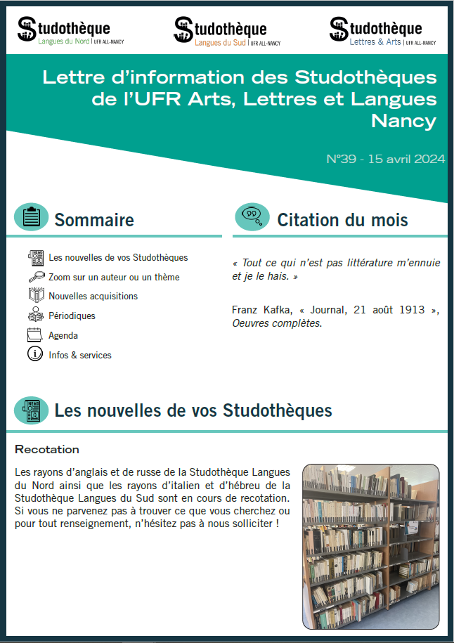 Lettre d'information n°39 des Studothèques de l'UFR ALL