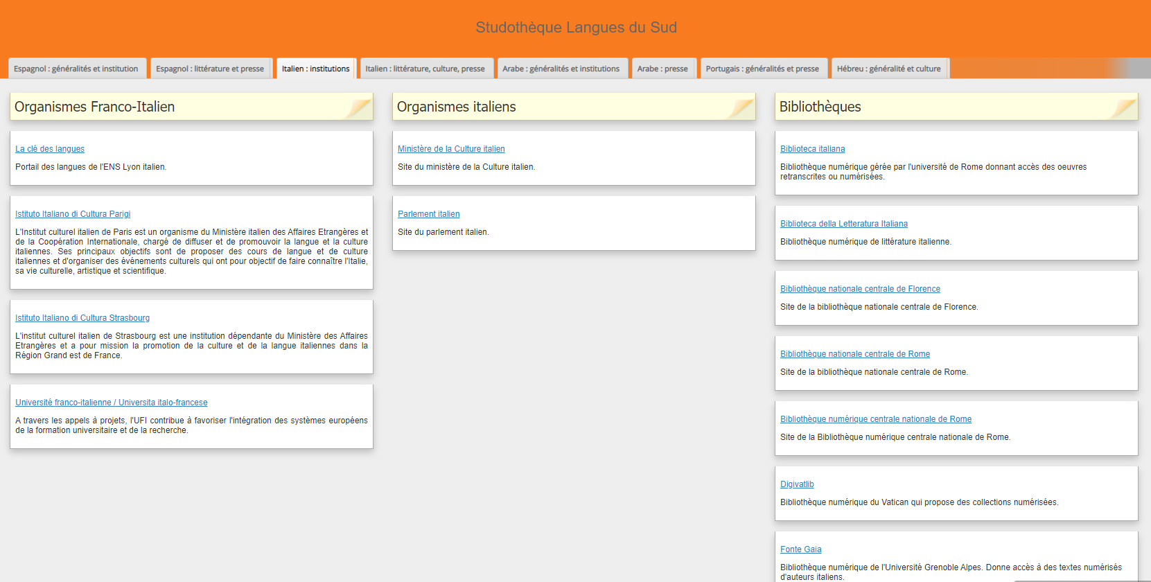 Netvibes Studothèque Langues du Sud